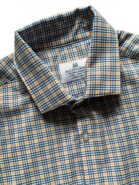 Mizzen+Main Stretch Check Button Up Long Sleeve Dress Shirt Size Large